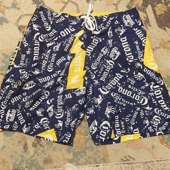 Corona Extra Cerveza Beer Licensed Blue Yellow Board Shorts Bathing Suit Size 34 - Picture 1 of 6